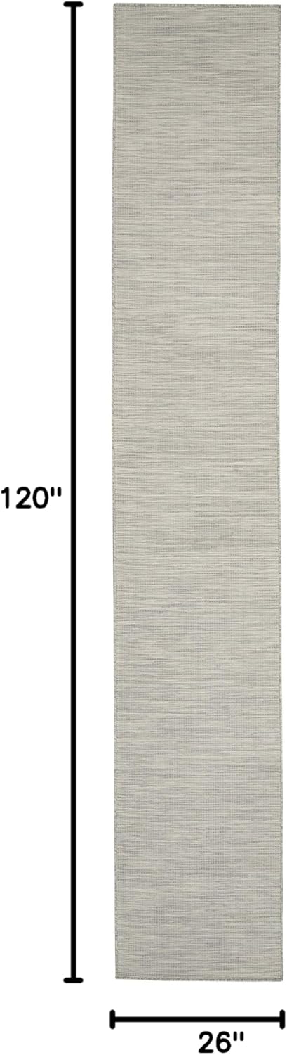 Nourison Positano Indoor/Outdoor Light Grey 2'2" x 10' Area Rug, Easy Cleaning, Non Shedding, Bed Room, Living Room, Dining Room, Backyard, Deck, Patio (2x10)