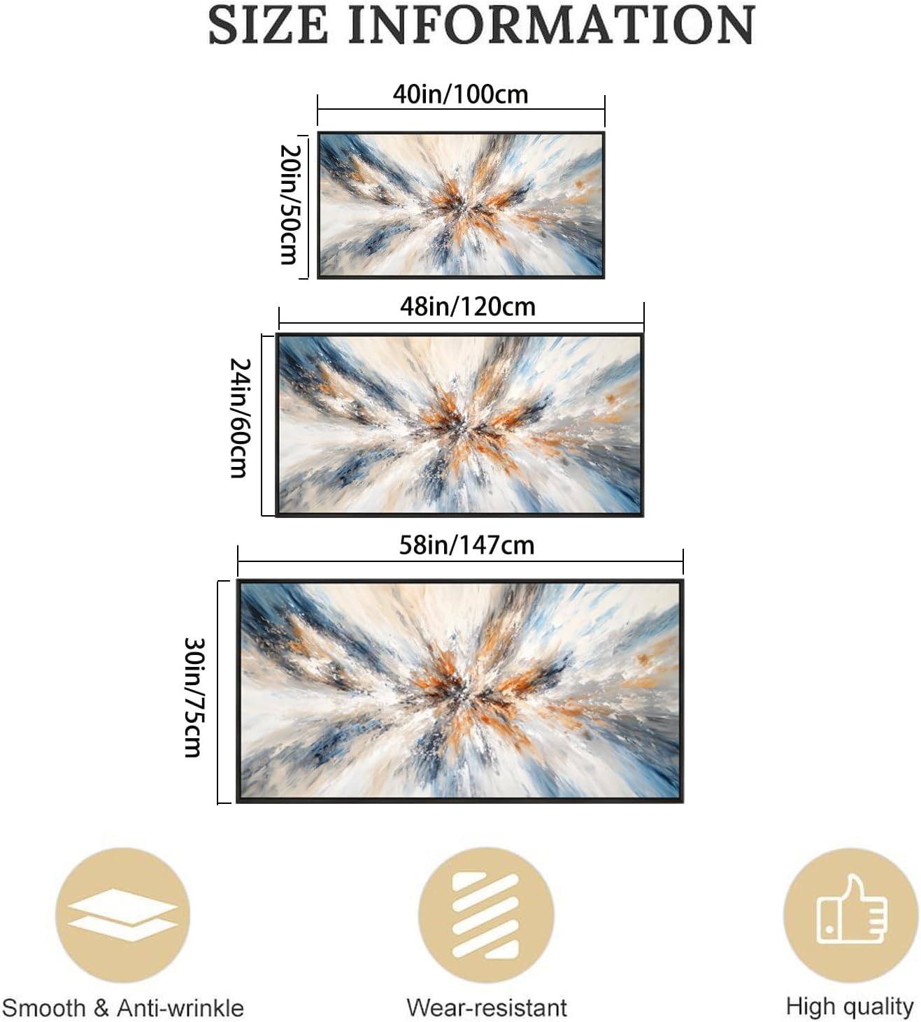 Abstract Painting Wall Art Small Size Framed Canvas Prints 20" x 40" Blue and Orange Abstract Modern Minimalist Living Room Decor for Bedroom Office Wall Décor