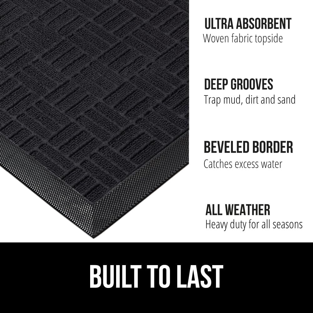 GORILLA GRIP 100% Waterproof All-Season WeatherMax Doormat, 47x35, US Designed Natural Rubber, Stain and Fade Resistant, Low Profile Indoor Outdoor Door Mats, Easy Clean Patio Mat, Midnight Maze