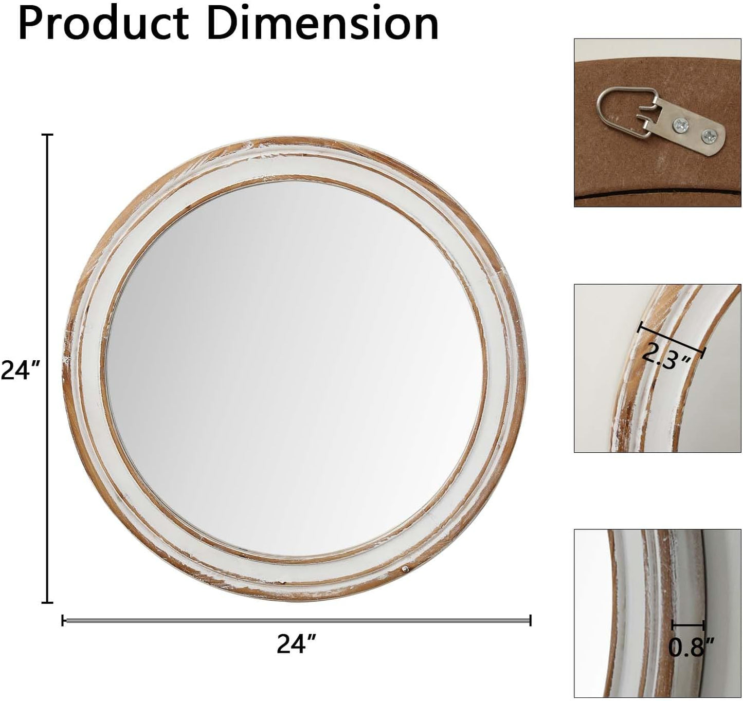 Round Bathroom Mirror for Vanity-Distressed Wood Circle Mirror, Farmhouse Entryway Mirror and Decorative Wall Mirrors for Living Room