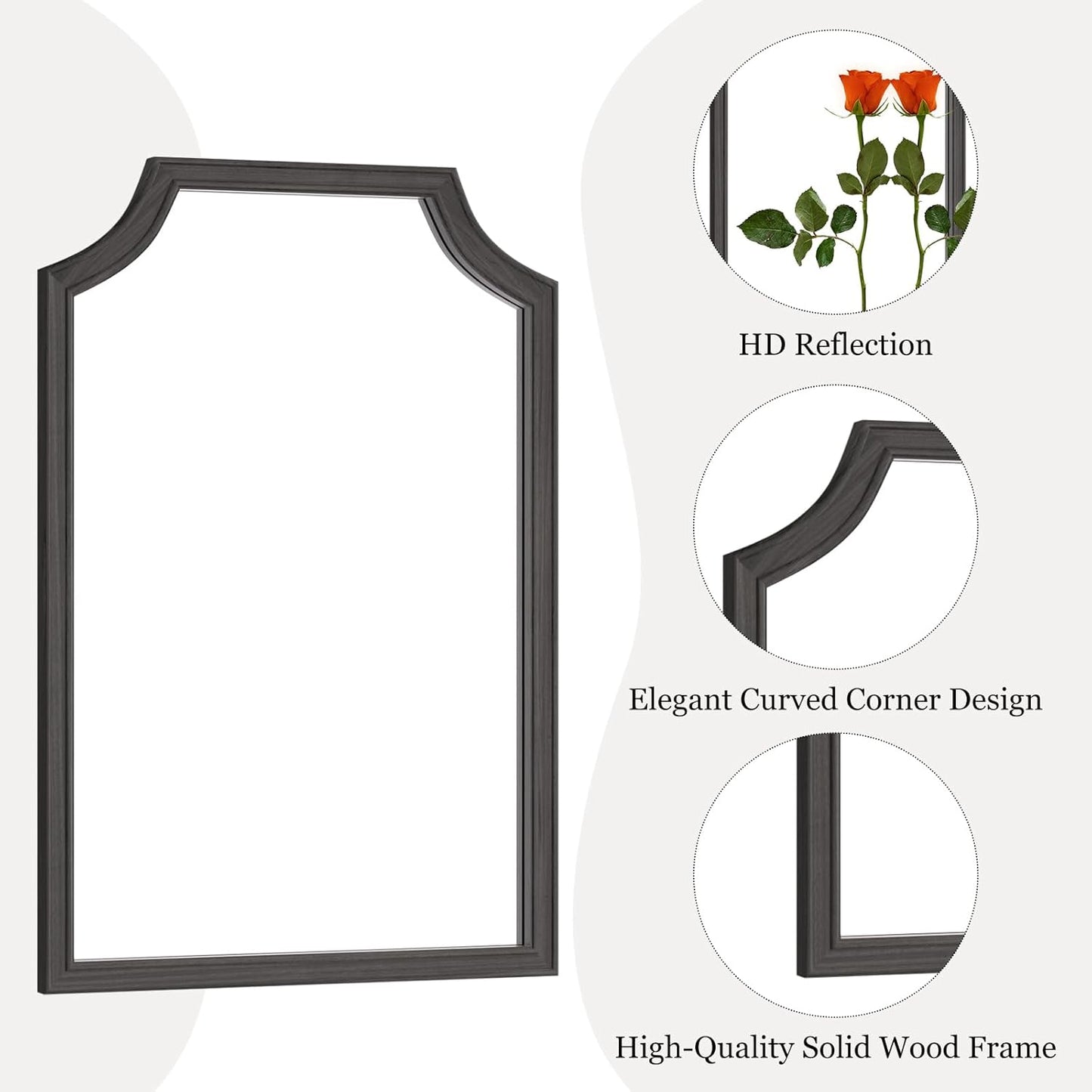 WallBeyond Scalloped Wood Mirror for Small Bathroom Vanity 20x30 Inch Rectangle Wall Mirror Decor for Hallway Bedroom Living Room Home (Black)