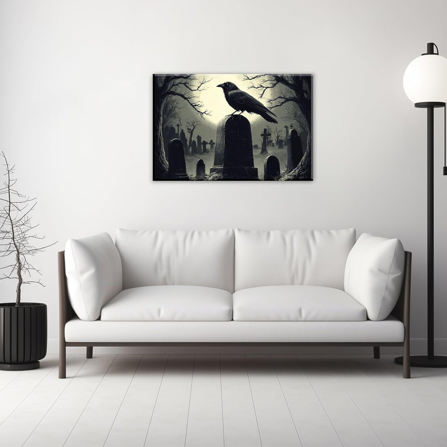Crow Canvas Wall Art Gothic Black Bird On Branch Painting Print Spooky Forest Full Moon Scenery Poster Artwork Framed Halloween Home Decor(Artwork-3,16"x24")