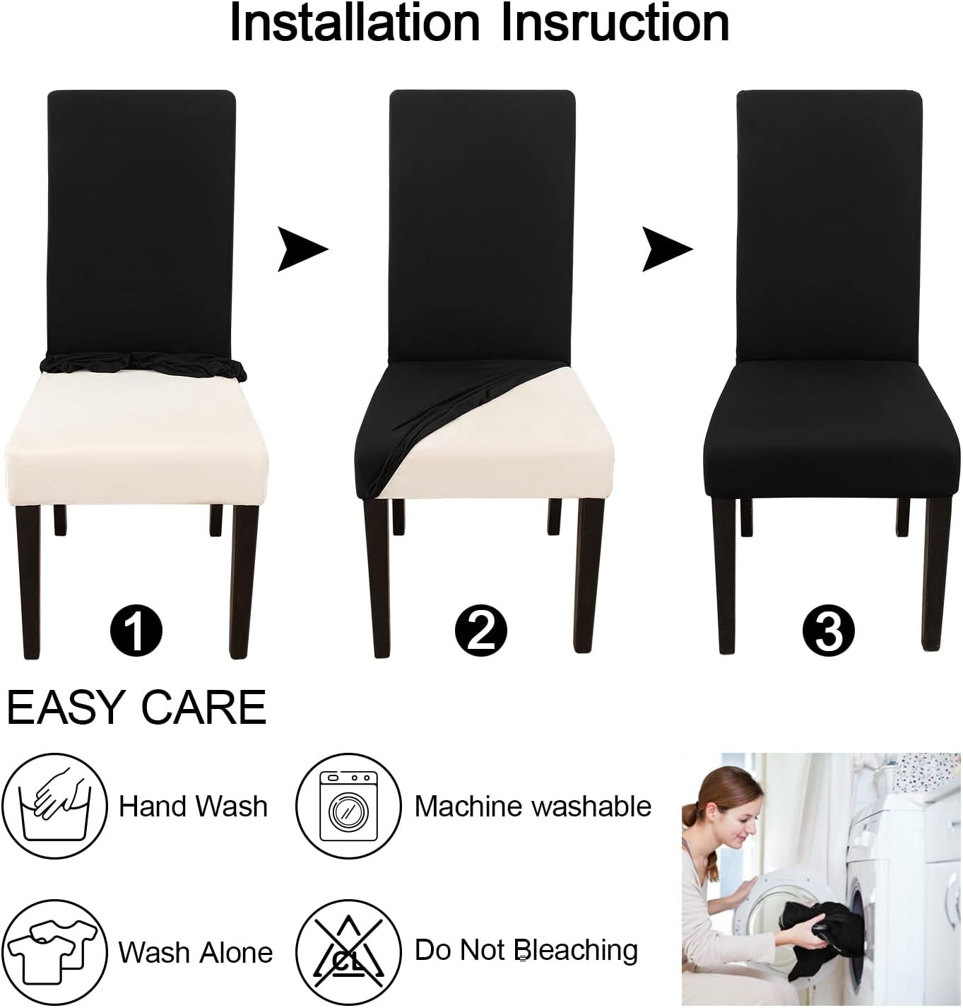 JQinHome Dining Room Chair Covers Set of 12, High Stretch Chair Slipcover Removable Washable Chair Seat Protector Cover for Home Party Hotel Wedding Ceremony (Black)
