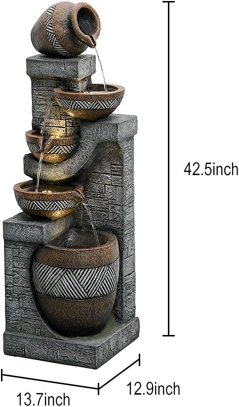 Naturefalls 42.5” H Modern Outdoor Fountain - 5 Bowls Outdoor Garden Fountains with Contemporary Design&LED Light for Garden, Patio, Deck, Porch, Backyard and Home Art Decor