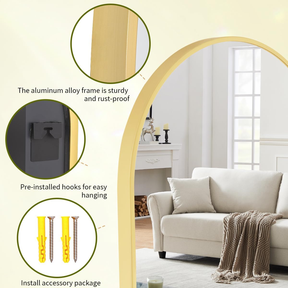 BEAUTYPEAK Wall Mounted Mirror, 26 inch x38 inch Arch Bathroom Mirror, Gold Vanity Wall Mirror w/ Metal Frame for Bedroom, Entryway, Living Room