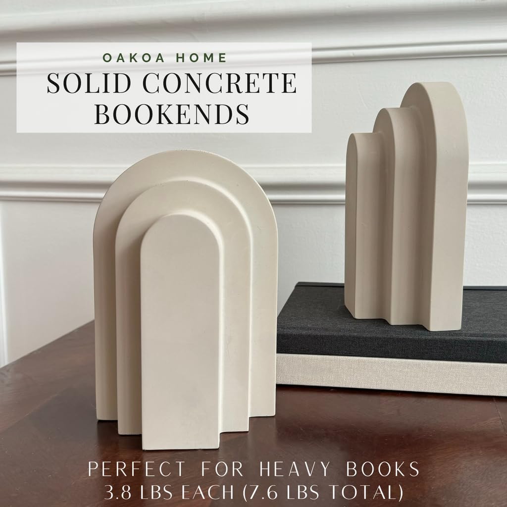 OAKOA Concrete Heavy Book Ends Decorative - Decorative Bookends for Heavy Books - Book Ends for Shelves Decorative - Heavy Duty Bookends for Shelves Decorative - Modern Bookends Decorative