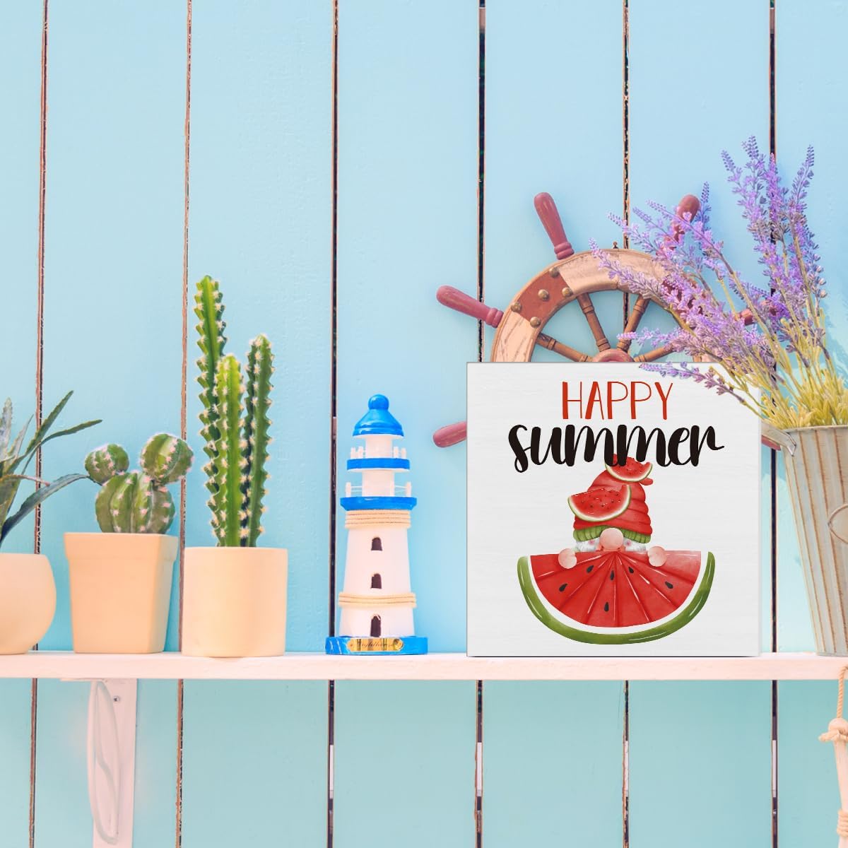 Watermelon Decor Farmhouse Summer Decorations Watermelon Gnome Wooden Sign Rustic Home Decor 5 x 5 Inches