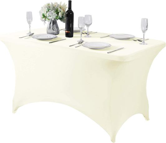Spandex Table Cover for 4FT or 6ft or 8ft Table Universal Fitted Stretch Tablecloth for Party, Banquet, Wedding and Events-Ivory