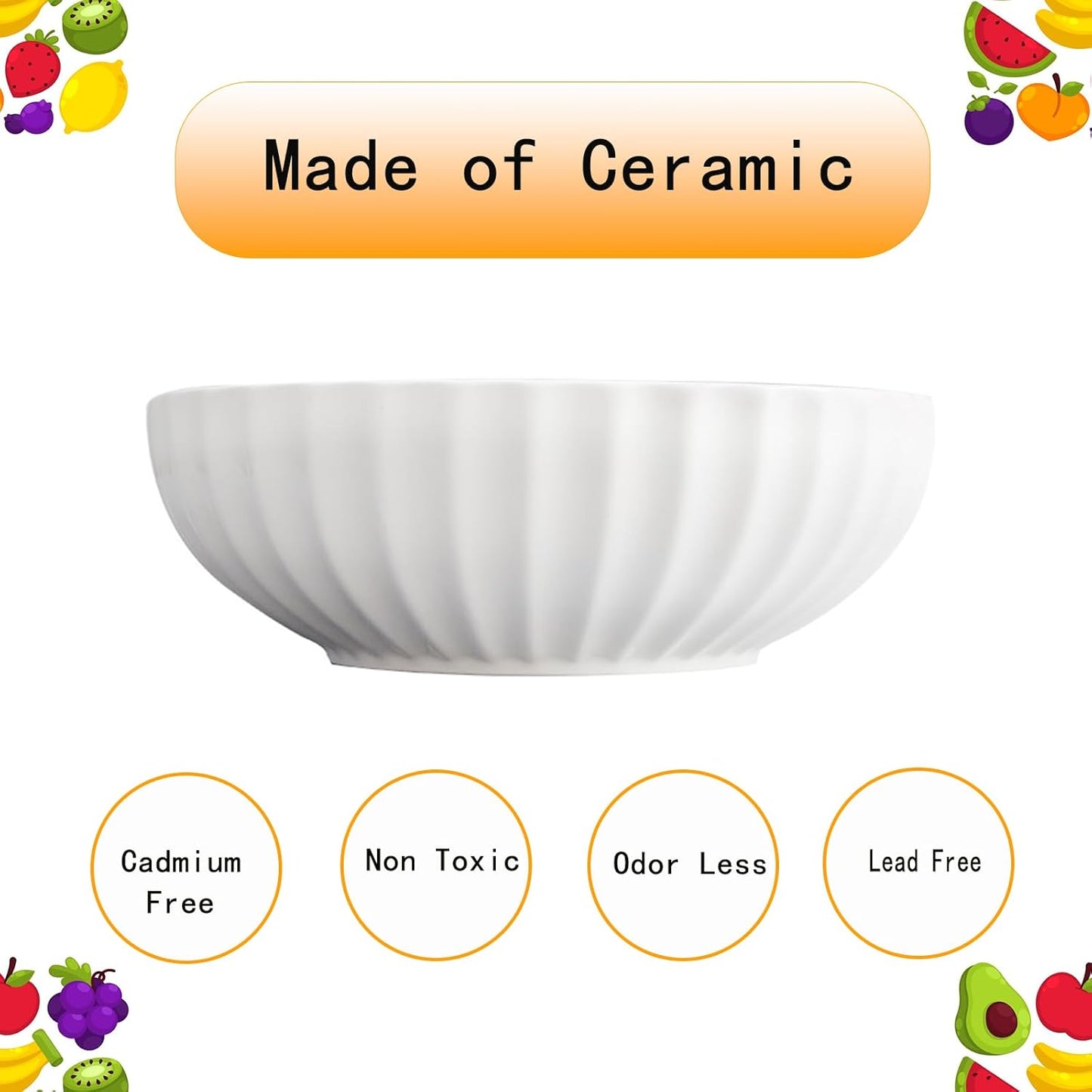 Ceramic Fruit Bowl for Home Kitchen Decor, 10" Large Fruit Basket,Decorative Fruit Storage for Table Countertop, Fruit and Vegetable Holder