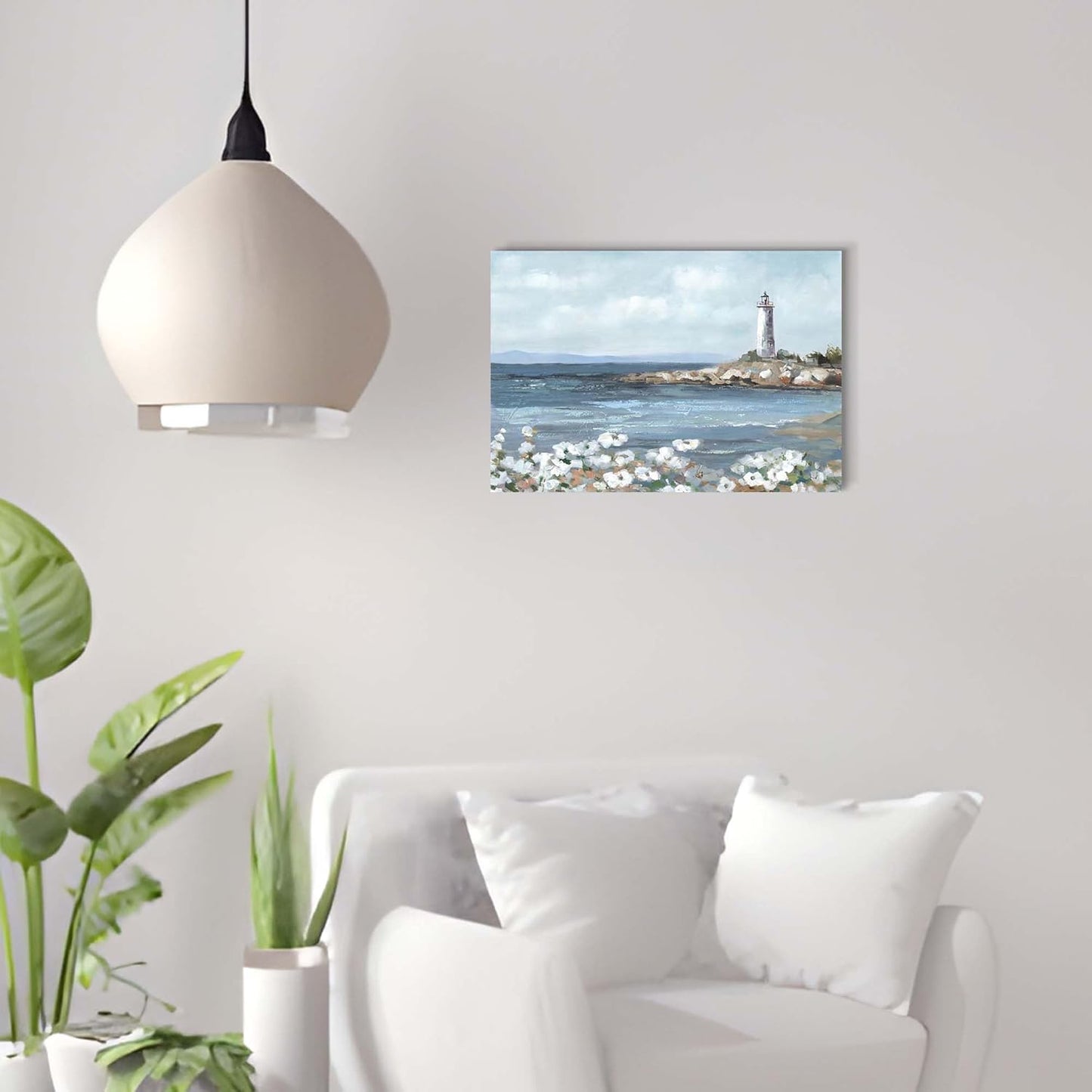 cozy country Lighthouse Wall Art 16"x11" - Coastal Pictures Beach Canvas Ocean Decor - Nautical Artwork Seascape Painting for Bathroom, Bedroom, Sea House