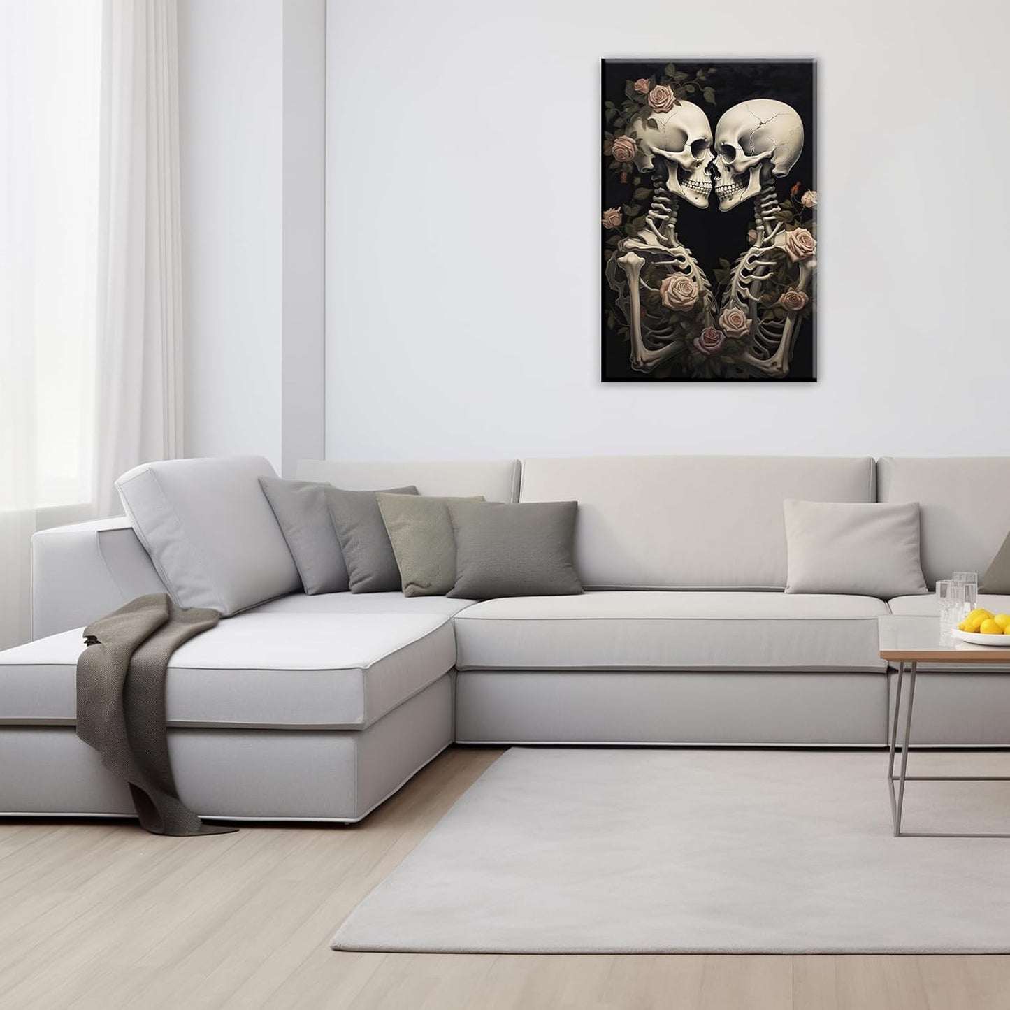 OAAPITI Vintage Skeleton Canvas Wall Art Gothic Painting Artwork Retro Rose Skull Art Poster Abstract Romantic Theme Picture Halloween Living Room Decor(Artwork-4,12"x18")