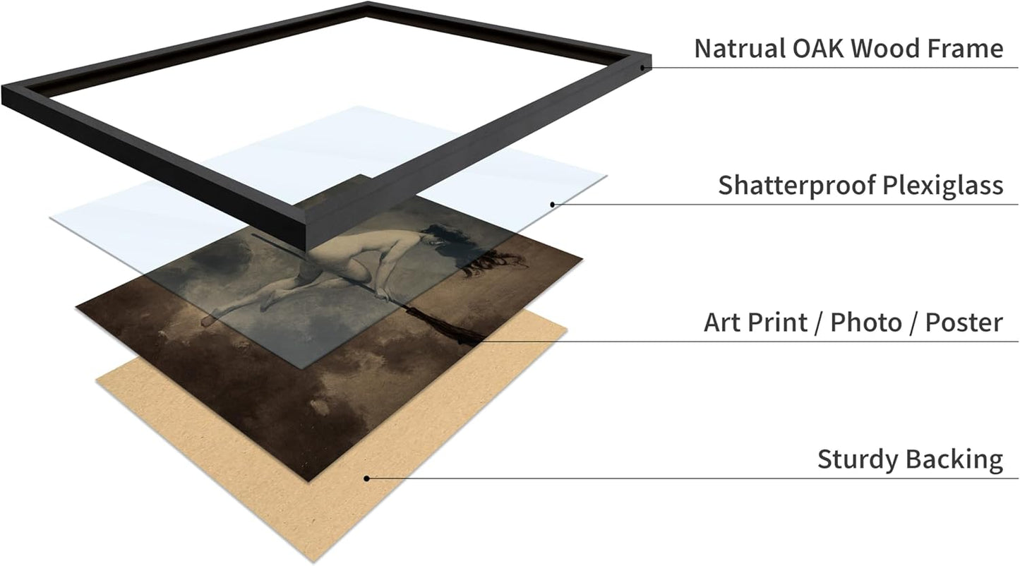 Poster Master Vintage Albert Joseph Penot Poster - Retro Halloween Print - Gift for Artist, Friend - Departure for the Sabbath, Naked Witch on Broom - Wall Decor for Bedroom, 8x10 Black Framed