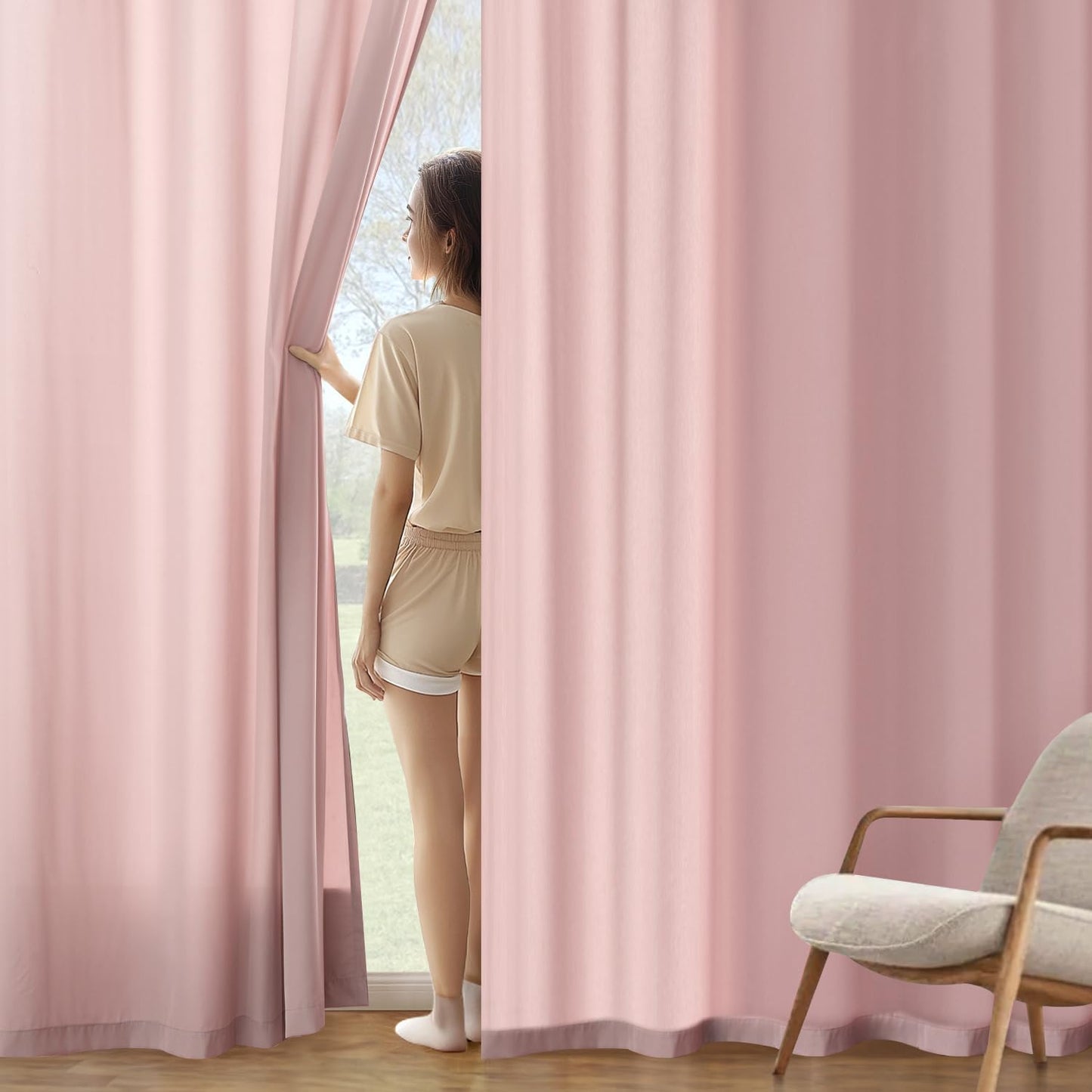 MIULEE Baby Pink Privacy Sheer Curtains That Let Light in 96 Inches Long Non-See-Through Semi Sheer Curtain Light Filtering Window Curtains Drapes for Living Room Bedroom 2 Panels Set 42 X 96