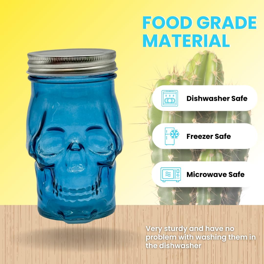 Generic 14 oz Colorful Skull Glass Mason Jar – Mix & Match 7 Vibrant Colors, Large & Durable! (Pink)