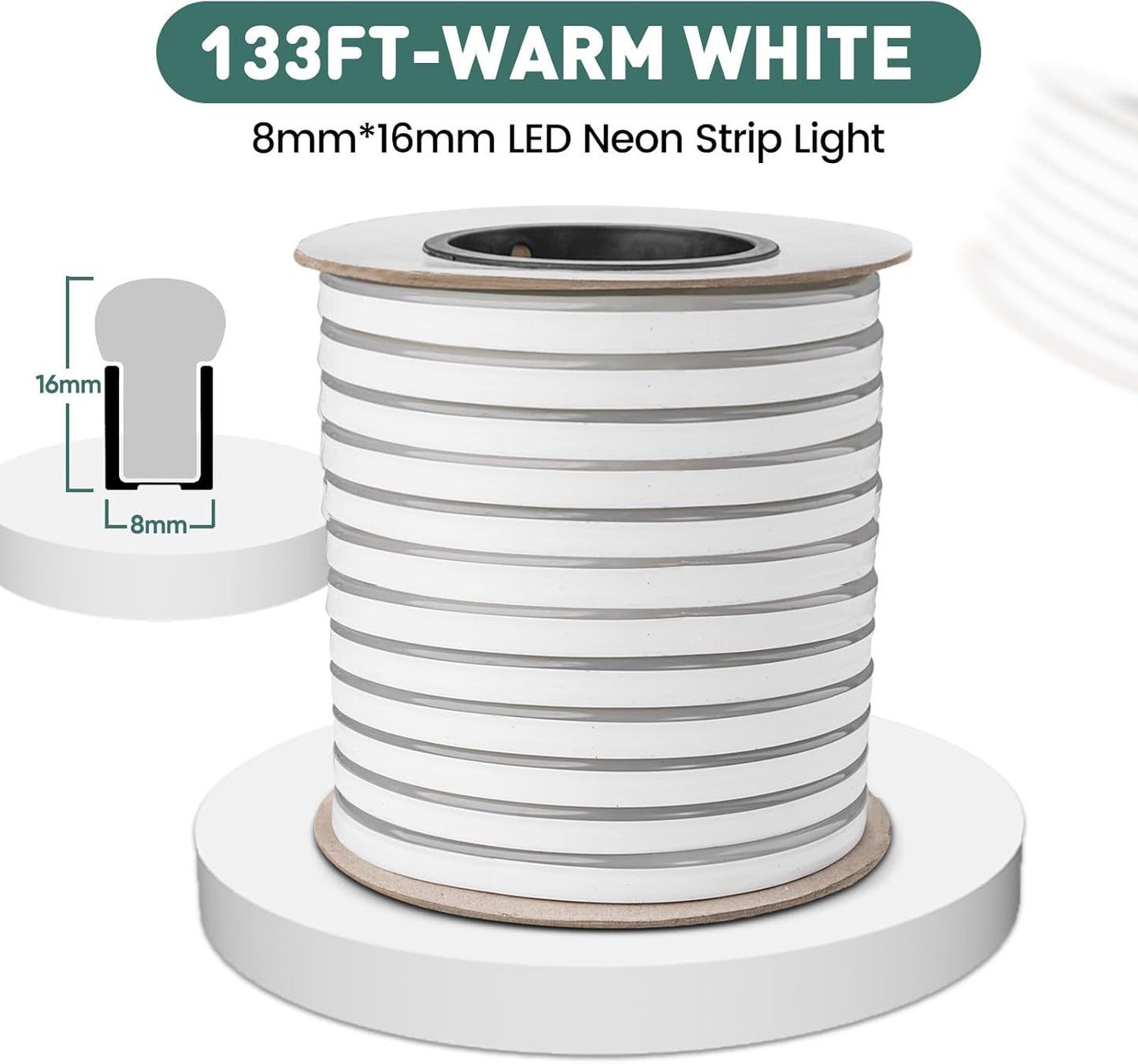 GZBtech Flexible LED Neon Rope Lights 132FT,AC 110-120V Waterproof Strip Light, 120 LEDs/M Cuttable Connectable Neon Lighting for Indoor Outdoor Home Decor/Commercial Building Use-Cold White 40M