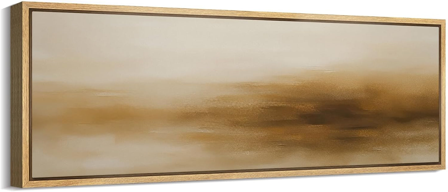 MUDECOR Large Framed Canvas Print Wall Art Minimalist Golden Brown Abstract Modern Neutral Illustrations Decorative Colorful for Bedroom - 60"x20"