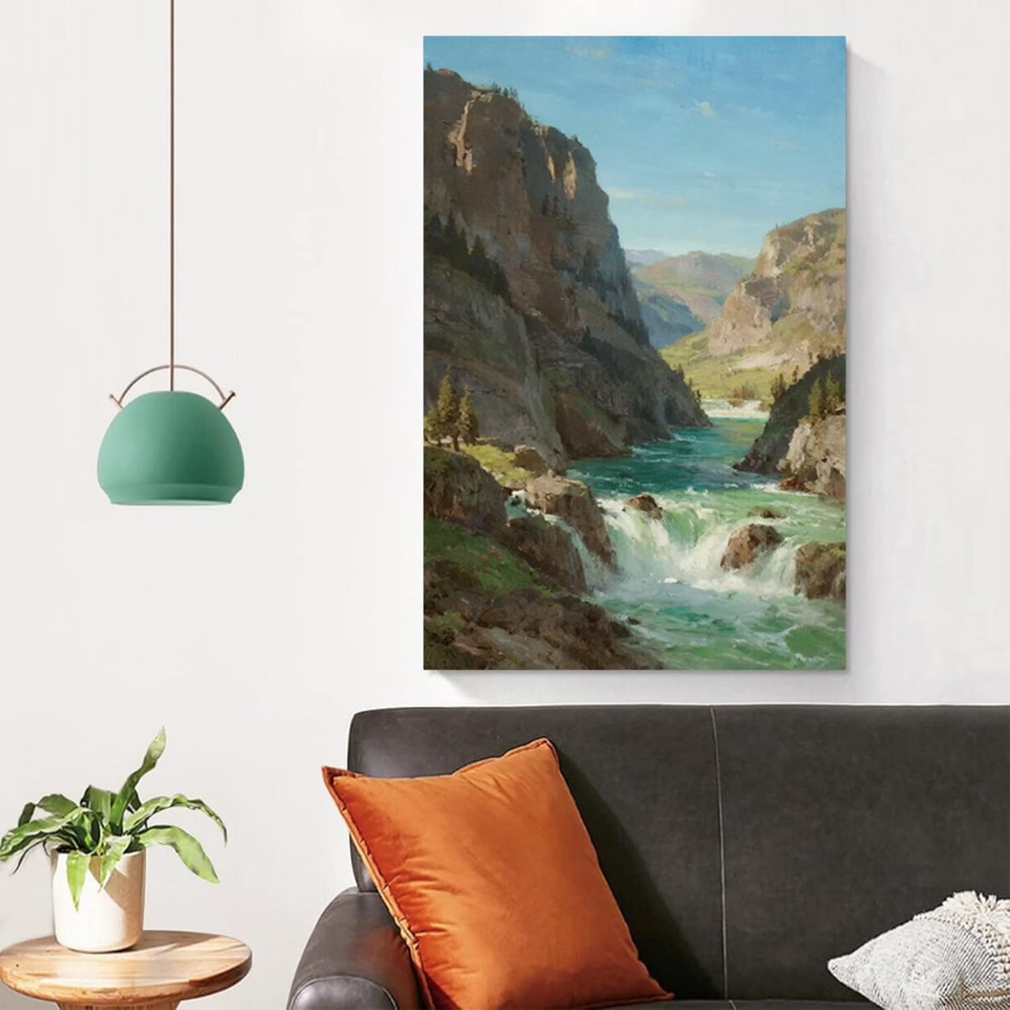 Natural mountain stream scenery poster suitable for bedroom beautiful blue sky flowing river scenery suitable for living room dormitory office