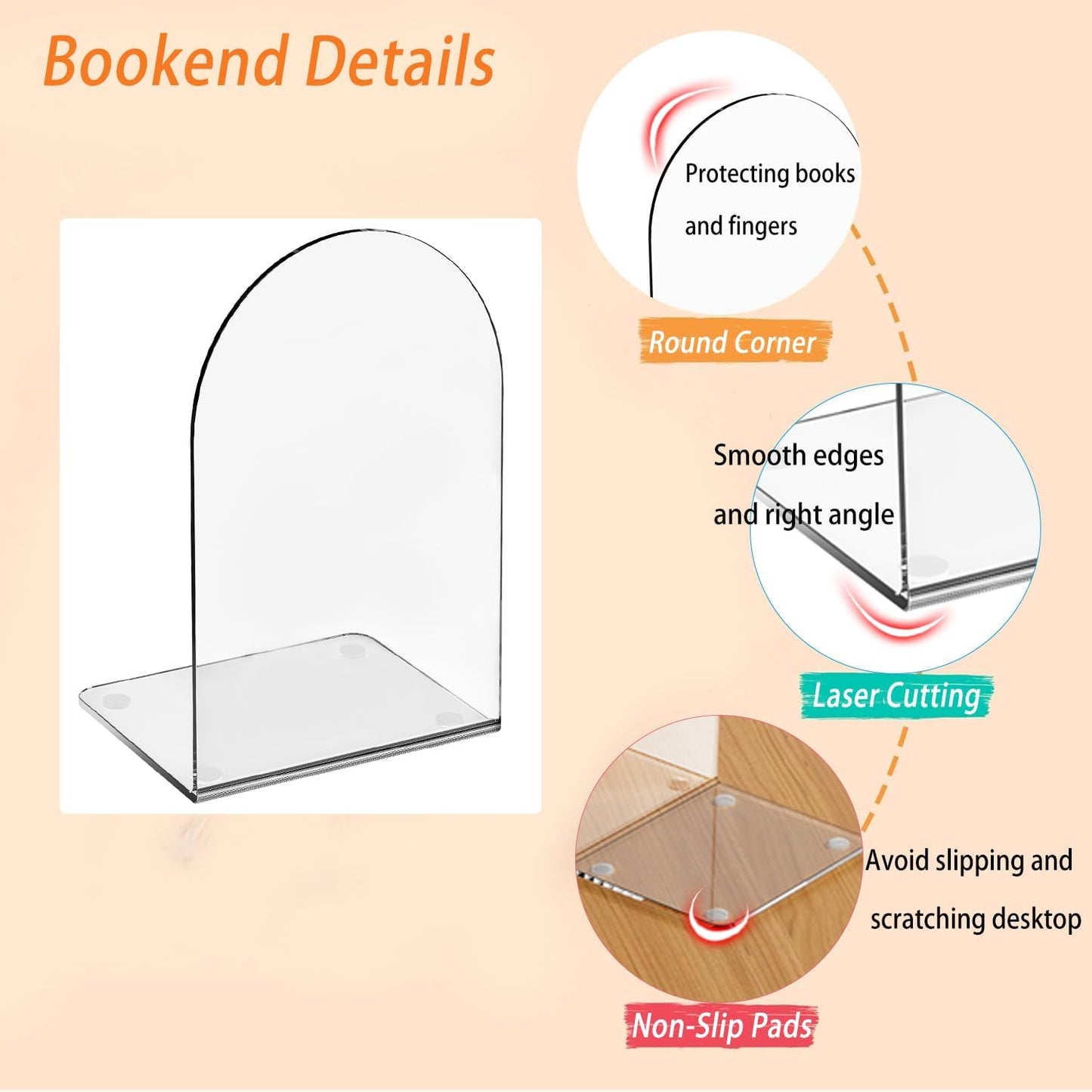 Lulonpon 16 Pieces Book Ends, Bookends, Books End for Shelves, Books End for Heavy Books, Clear Bookends, Acrylic Book Ends for School, Library,Desktop Organizer and Book Shelves