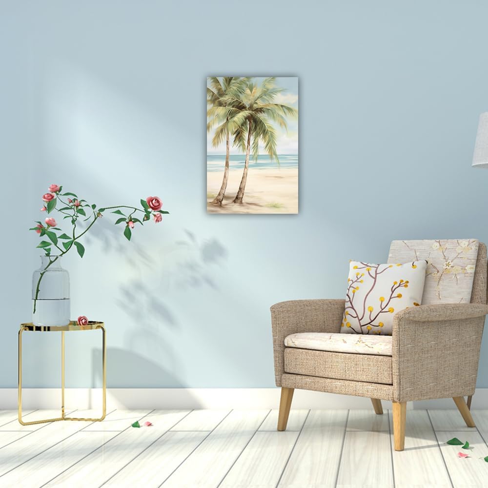 LURENCZH Tropical Beach Canvas Wall Art Seaside Palm Tree Picture Wall Decor Ocean Scenery Painting Prints for Bathroom Decor Framed(Beach-2,16.00" x 24.00")