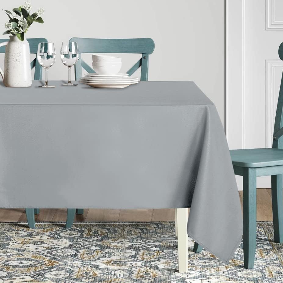sancua Rectangle Tablecloth - 60 x 102 Inch - Stain and Wrinkle Resistant Washable Polyester Table Cloth, Decorative Fabric Table Cover for Dining Tables, Buffet Parties and Camping, Silver Grey