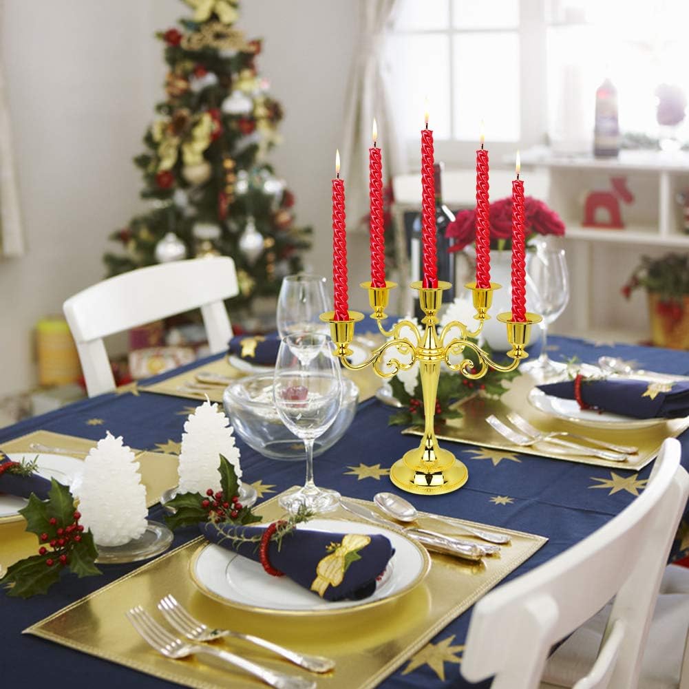 Metal Candelabra 5-Candle 10.1 Inch Tall Candle Holder Stick for Home Wedding Event and Party Festival,Gold