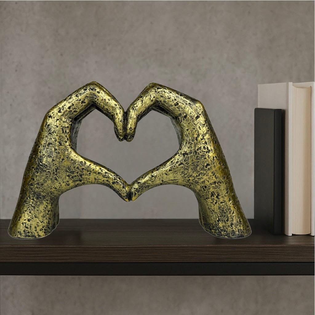 Top Brass Large Rustic Heart Hands Sculpture, 9 3/4” Resin Love Statue – Romantic Decor Accent for Shelf or Mantel – Perfect for Wedding, Valentine's Day or Anniversary (Weathered Bronze)