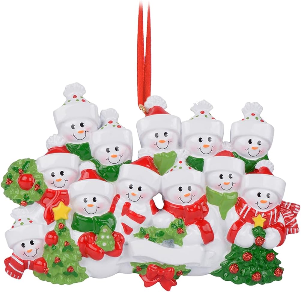 Snowman Family of 12 Ornament 2025 Personalized Family Christmas Ornaments 2025 | Snow People Personalized Tree Ornaments for Grandchildren, Siblings & Grandkids of Twelve Ornament Snowmen Small Tree