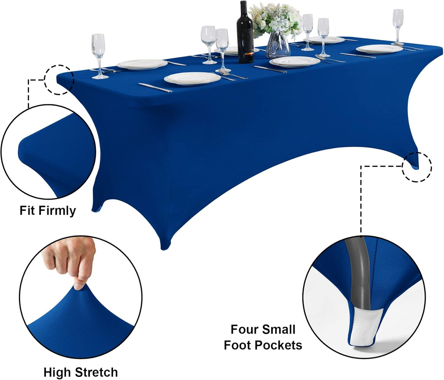 SuperO Waterproof Spandex Table Cover for 4FT Table Universal Fitted Stretch Tablecloth for Party, Banquet, Wedding and Events-Classic Blue