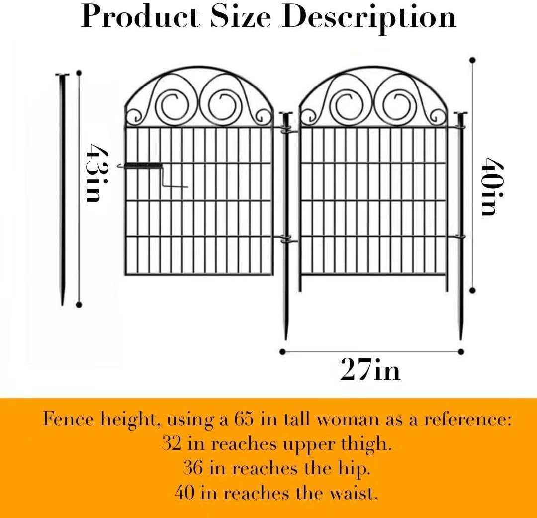 Tall Garden Animal Barrier Fence With Gate, 40 in(H)×27 in(L) 8 Panels Dog Digging Fences Barrier, Black Metal Temporary Fencing, Reusable Defense Fence For Outdoor Yard. Total 17.5 Ft│Patented