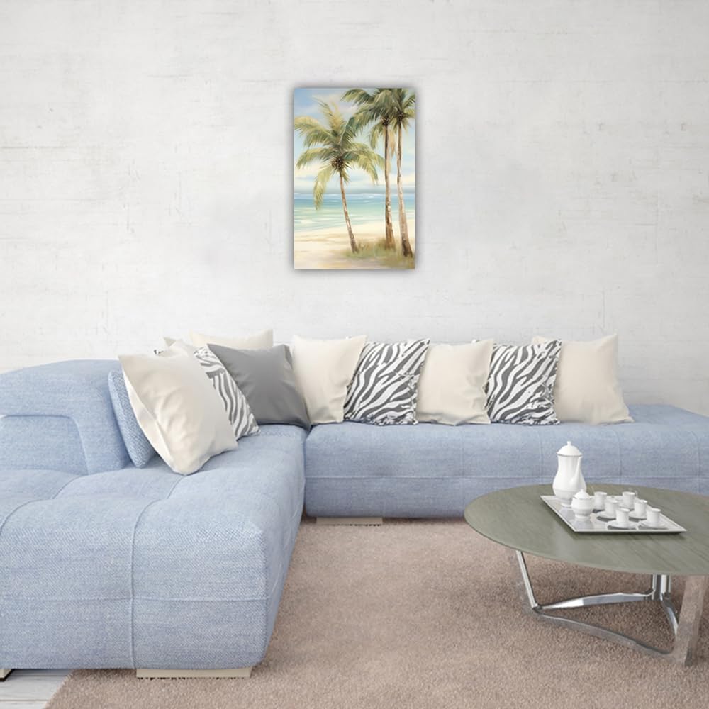 LURENCZH Tropical Beach Canvas Wall Art Seaside Palm Tree Picture Wall Decor Ocean Scenery Painting Prints for Bathroom Decor Framed(Beach-3,16.00" x 24.00")