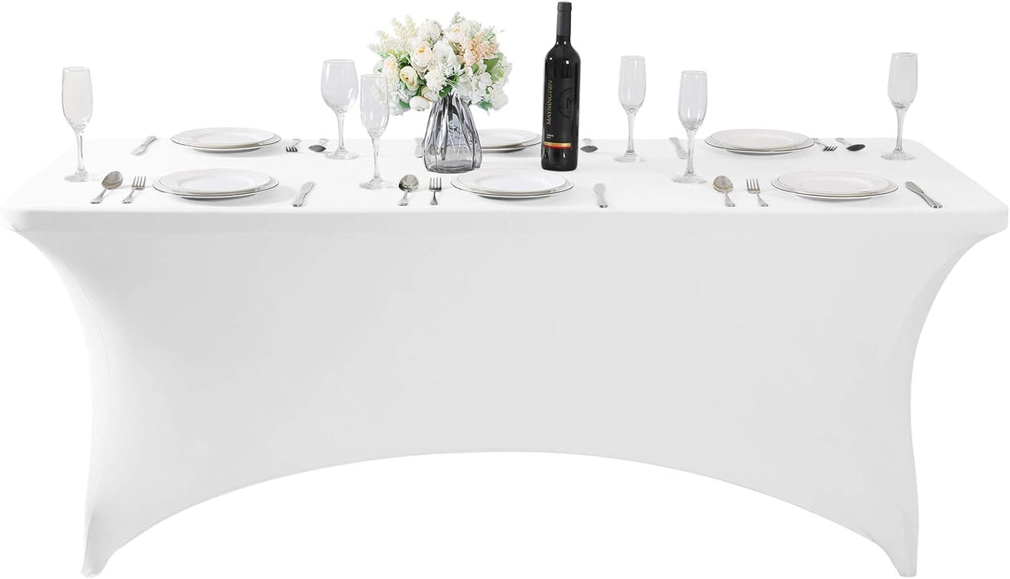 SuperO 6Pack Waterproof Spandex Table Cover for 6FT Table Universal Fitted Stretch Tablecloth for Party, Banquet, Wedding and Events-White