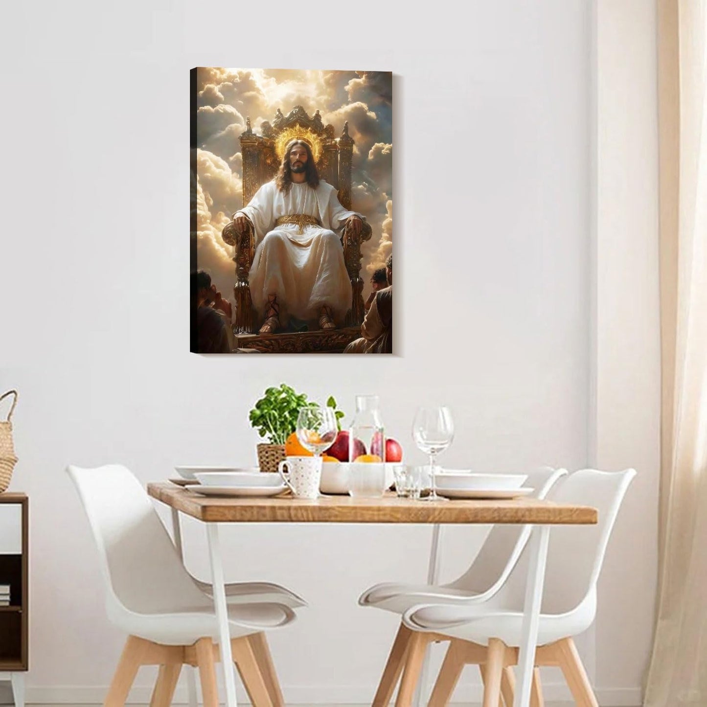 Framed Canvas Wall Art Painting Jesus Sitting on the Throne Religious Poster Faith Revelation Gallery Picture Print for Living Room Bedroom Church Decor 16x24 Inch Ready to Hang