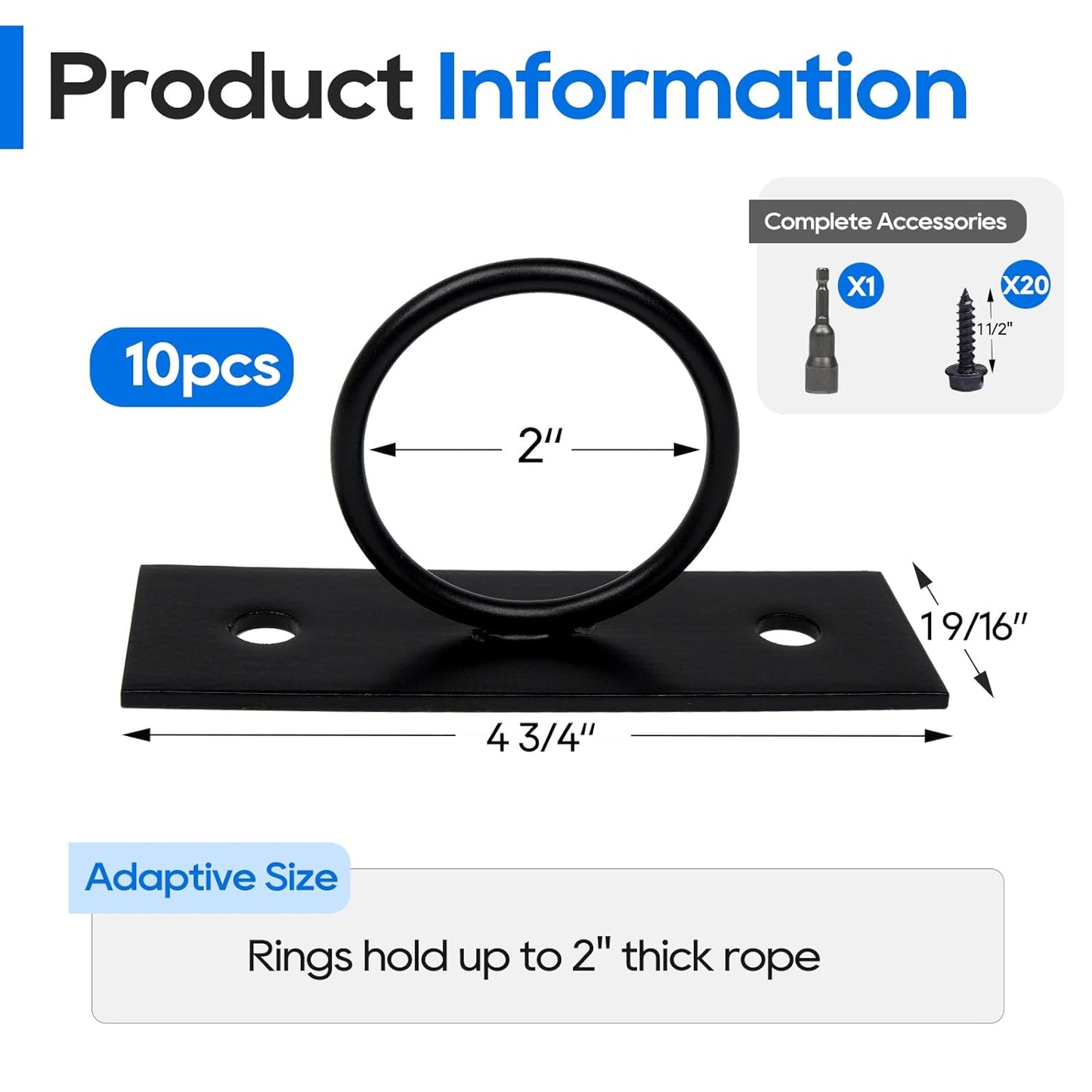 10Pack 2inch Rope Support Holder Drop Ring Brackets Stainless Steel Decorative for Hemp Rope Fencing Stair Deck Railing Ceiling Hook