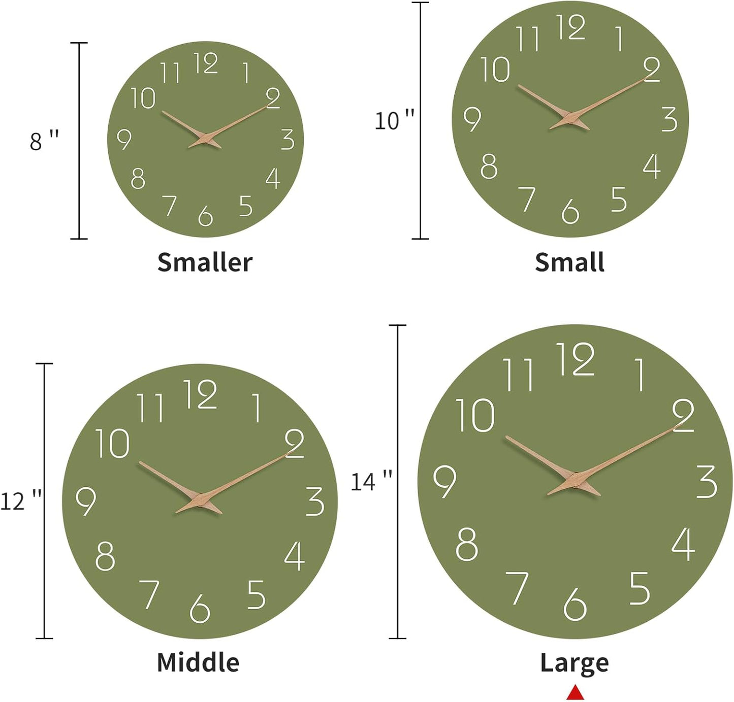 Mosewa Modern Wall Clock Silent Non-Ticking 14 Inch Olive Green Battery Operated Simple Minimalist for Living Room Office Bedrooms Kitchen Home Decor