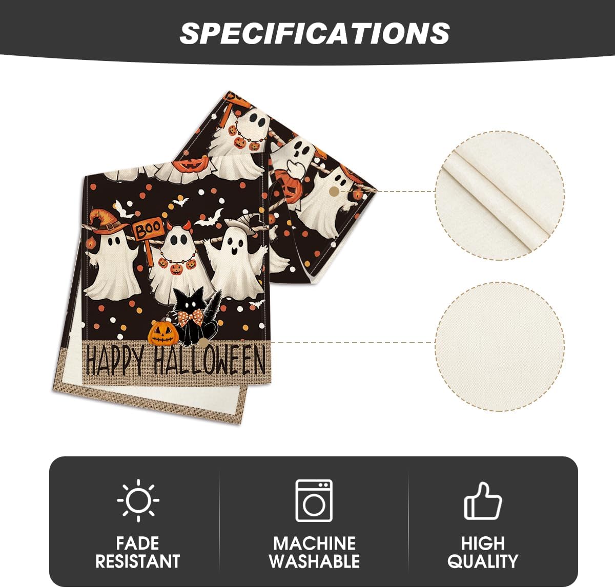 Artoid Mode Ghost Jack-O'-Lantern Black Cat Halloween Table Runner,Holiday Kitchen Dining Table Decoration for Home Party Decor 13 x 108 Inch