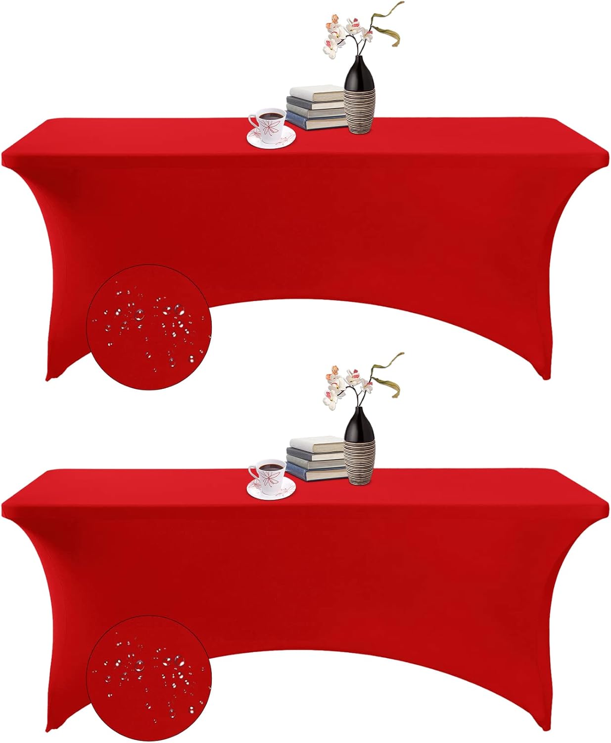 2Pack Spandex Waterproof Table Covers 6ft，Spandex 6ft Waterproof Table Cover for Party,Wedding, Banquet, and Events(Red)