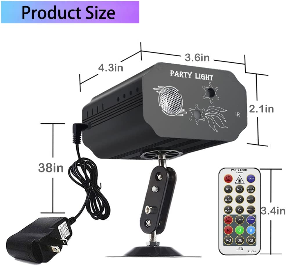 Party Lights Dj Disco Strobe Stage Lights Sound Activated Laser Llights Projector with Remote Control for Parties Bar Birthday Wedding Holiday Event Live Show Xmas Decorations