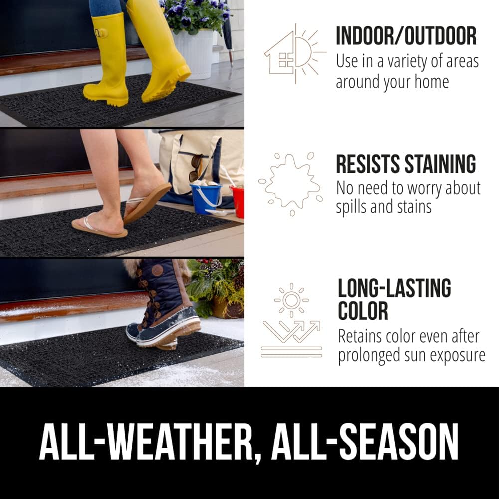 GORILLA GRIP 100% Waterproof All-Season WeatherMax Doormat 35x23, US Designed Natural Rubber, Stain and Fade Resistant, Low Profile Indoor Outdoor Door Mats, Easy Clean Patio Mat, Midnight Maze