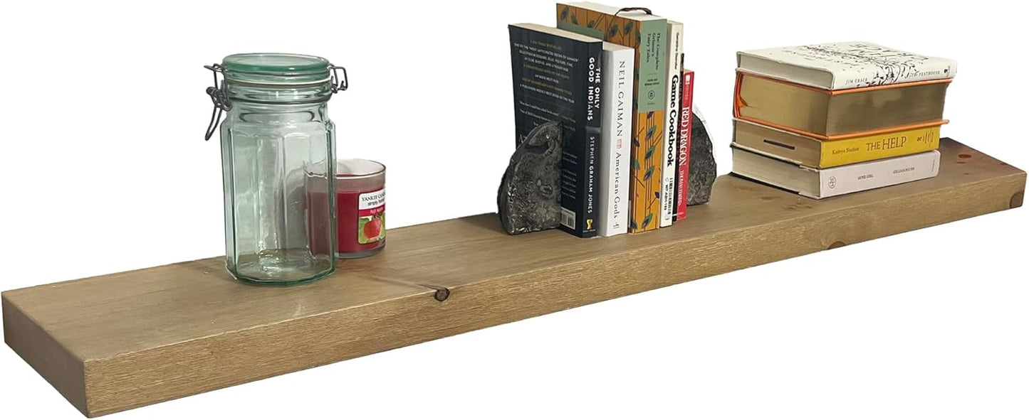 joelsantiques 42 Inch Wooden Floating Shelves for Wall - 42x6x2 in - Made of Natural Wood - Long Heavy Duty Rustic Wall Shelves for Bedroom - Perfect for Living Room, Kitchen - Natural