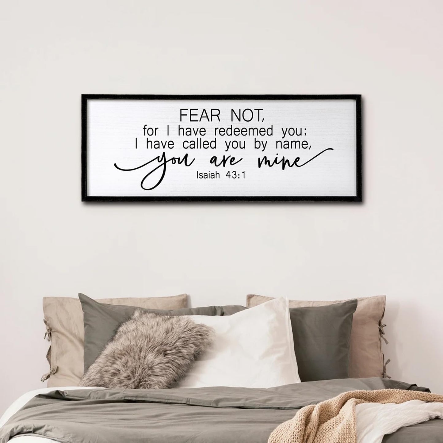 Fear Not for I Have Redeemed You Sign Framed Wall Art, 32''×12'' Rustic Religious Christian Isaiah 43:1 Bible Verse Sign, Horizontal Holy Inspirational Catholic Scripture Decor