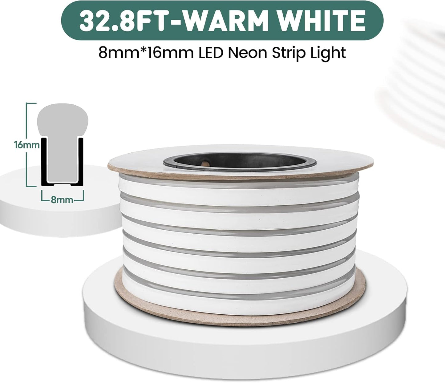 GZBtech Flexible LED Neon Rope Lights 33FT,AC 110-120V Waterproof Strip Light, 120 LEDs/M Cuttable Connectable Neon Lighting for Indoor Outdoor Home Decor/Commercial Building Use-Warm White 10M