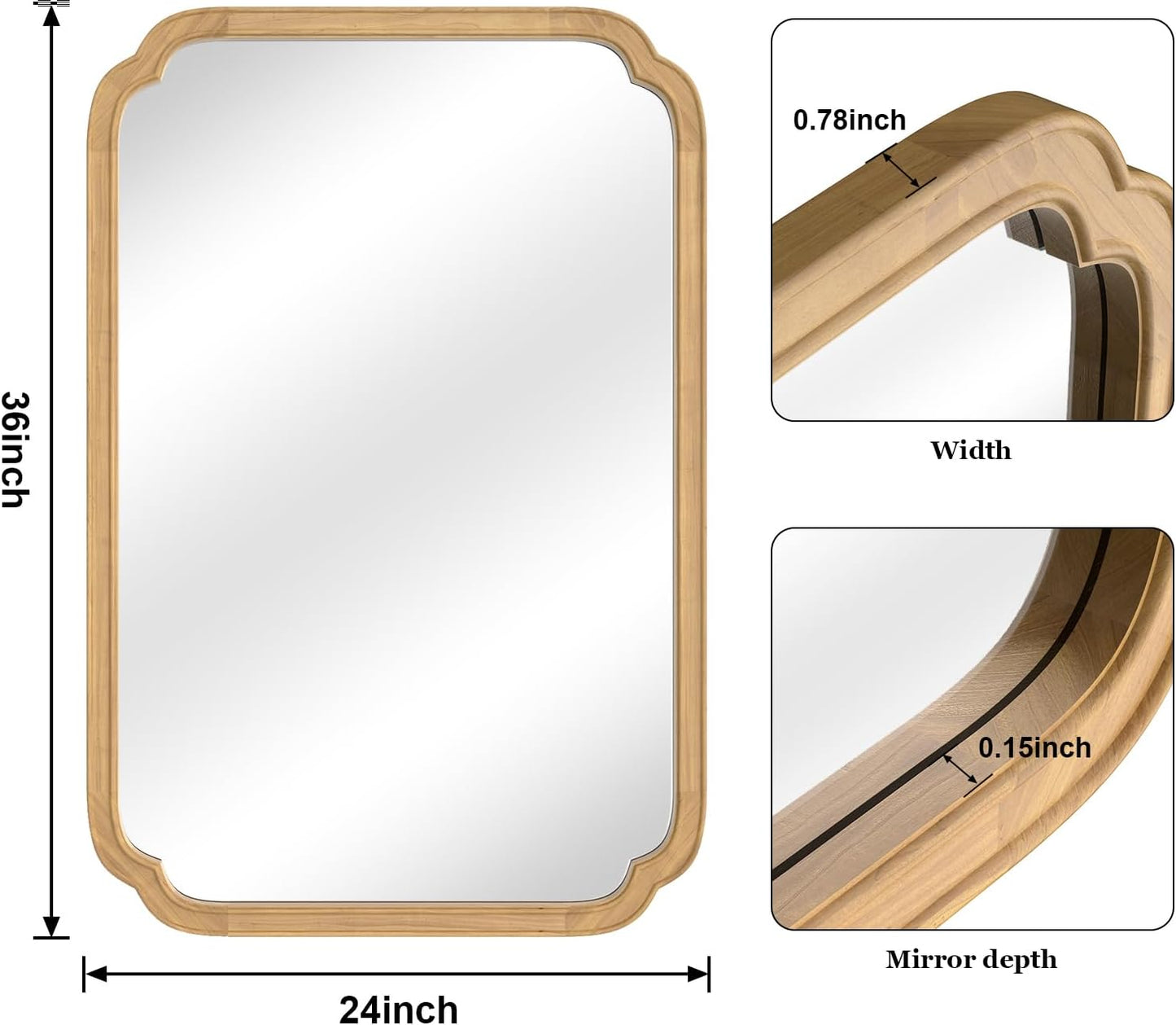 WallBeyond 24" x 36" Rounded Corner Arch Wall Mirror with Wood Frame for Entryway, Living Room or Bedroom Home Decor - Light Woodgrain 24" x 36" Natural Color