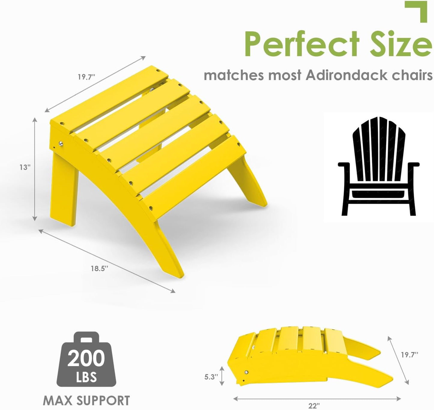 GREENVINES Adirondack-Ottoman | Set of 2 | HDPE Plastic | Outdoor Footrest | All Weather | Foot Rest | Foot Stool | Yellow | for Adirondack Chair | for Patio Backyard Pool