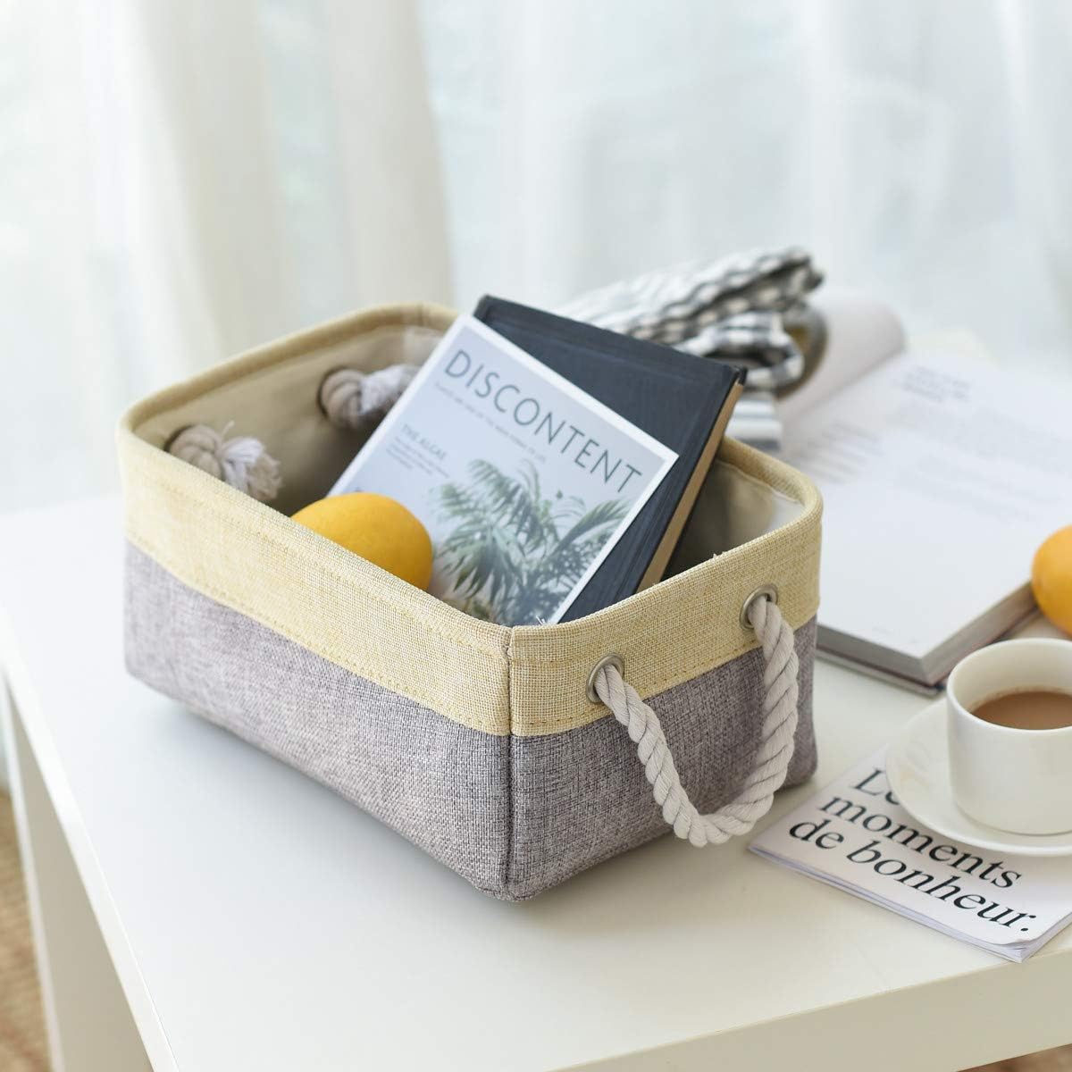TheWarmHome Storage Baskets for Organizing - 11.8x7.8x5.2 inch Small 6 Pack Storage Bins for Shelve, Farbic Storage cubes Organizer for Baby Toys Nursery (Gold & Grey)