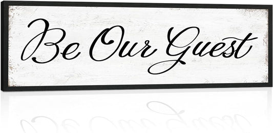 HLJ ART Be Our Guest Wall Decor: Farmhouse Bedroom Art Above Bed, 12" x 40" Framed Large Guest Room Signs, Rustic Country Decorative Plaques for Home Living Room Kitchen