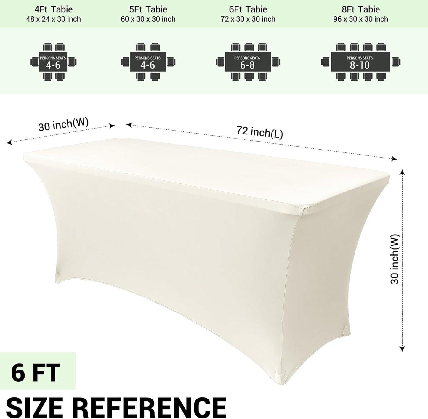 Obstal 6ft Stretch Spandex Table Cover - 4 Pack Universal Rectangular Fitted Tablecloth Protector for Wedding, Banquet and Party (Cream, 72L x 30W x 30H Inches)
