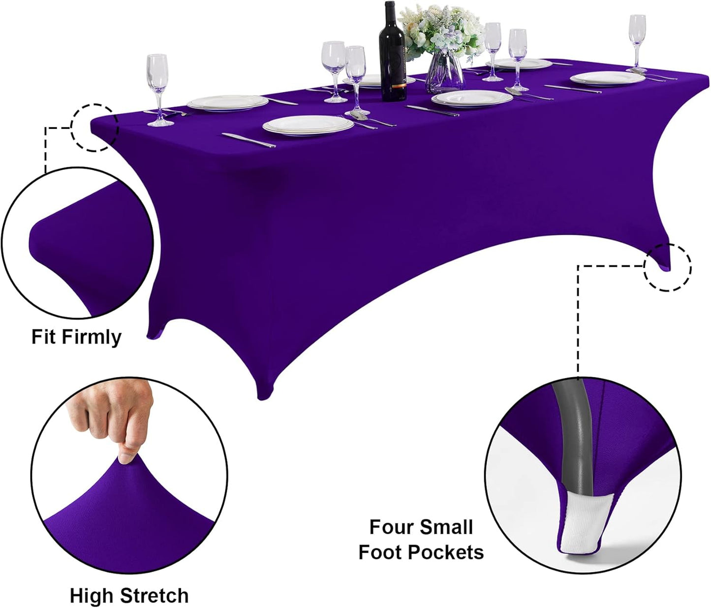 SuperO 2Pack Waterproof Spandex Table Cover for 4FT Table Universal Fitted Stretch Tablecloth for Party, Banquet, Wedding and Events-Purple