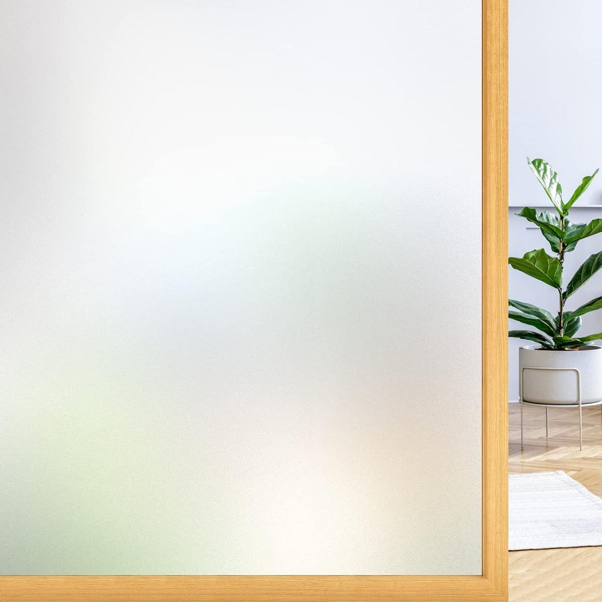 rabbitgoo Window Privacy Film, Frosted Glass Window Clings, Static Cling UV Heat Blocking Door Stickers for Home Bathroom, Removable Indoor Decal Coverings Day and Night, Pure, 17.5 x 78.7 Inches