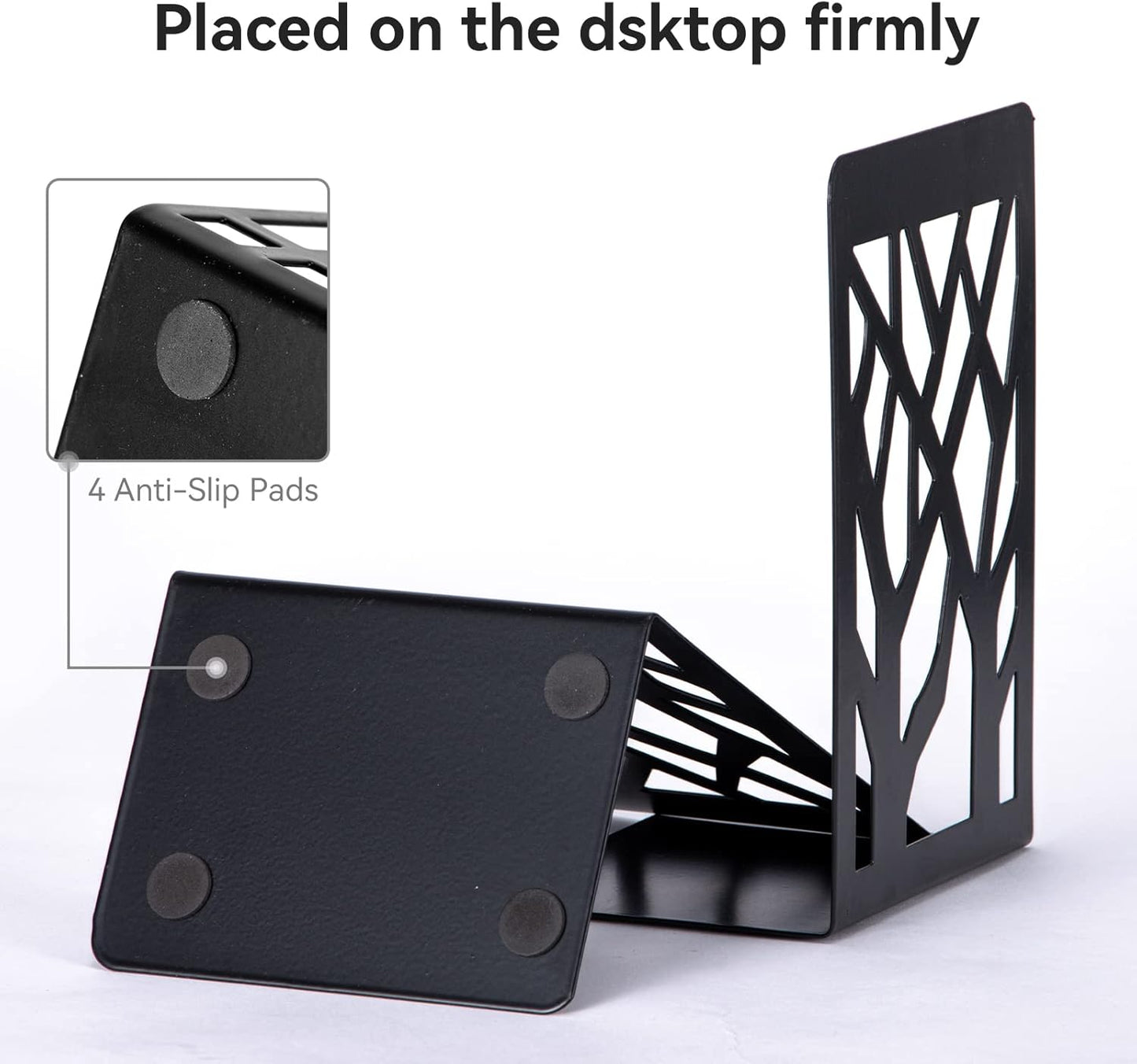 Metal Bookends Black 6 Pair - Heavy Duty Book Stoppers for Shelves - Decorative Book Ends