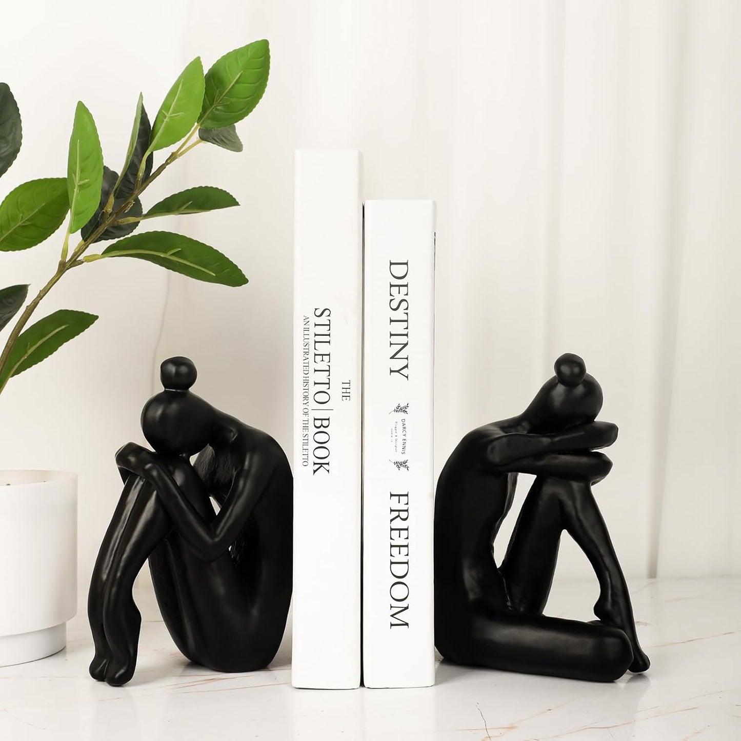 Unique Cast Iron Girl Thinker Bookends, Heavy-Duty Decorative Book Stoppers for Shelves, Creative Home and Office Desk Ornaments, 1 Pair/2 Pieces, 5.9"